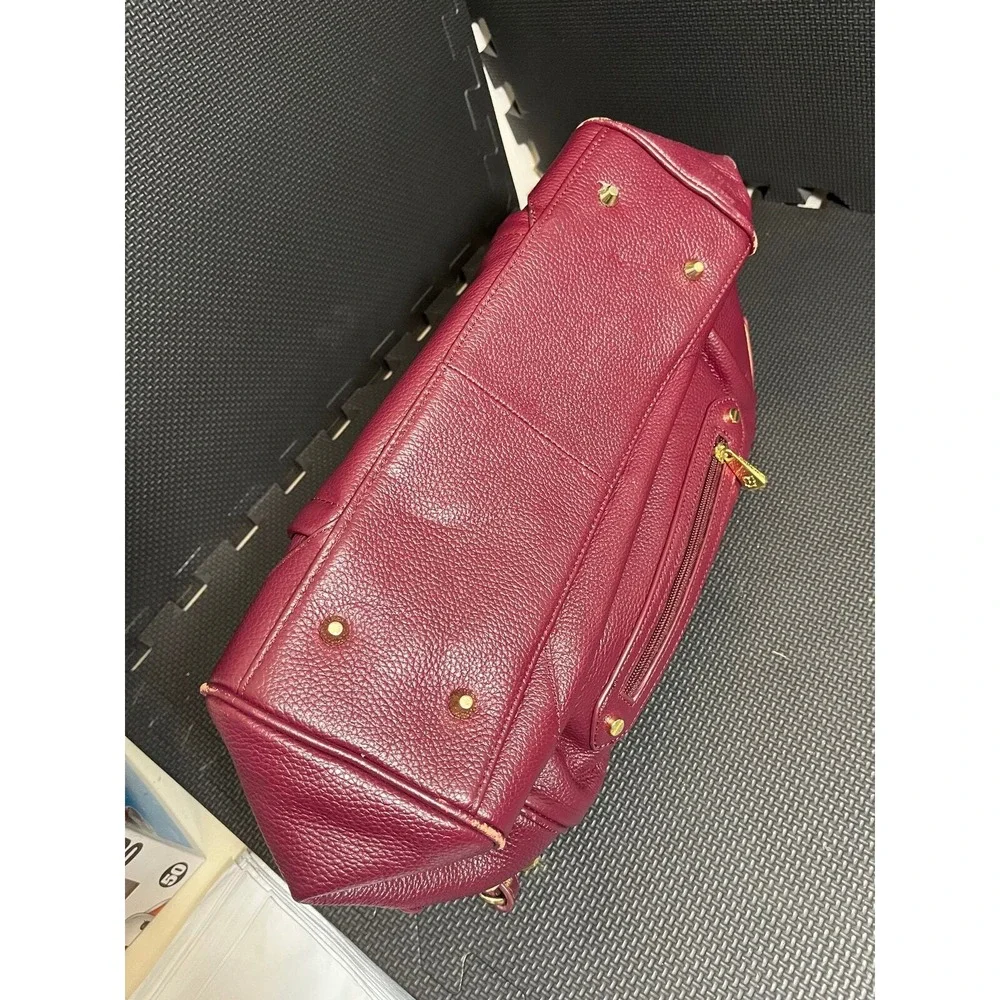 Ora Delphine Satchel Bag Womens Large Burgundy Pebbled Leather Gold Hardware